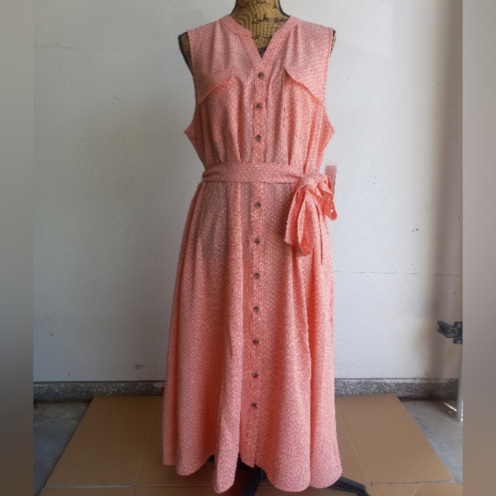 Croft & Barrow Coral Floral Belted Midi Dress Size XXL